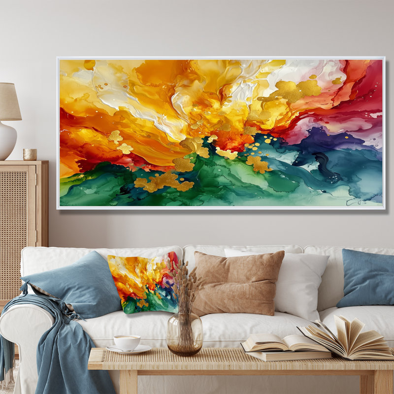 Alverson - Abstract Wall Art, H 28 po x l 60 po, Cadre flottant, Blanc