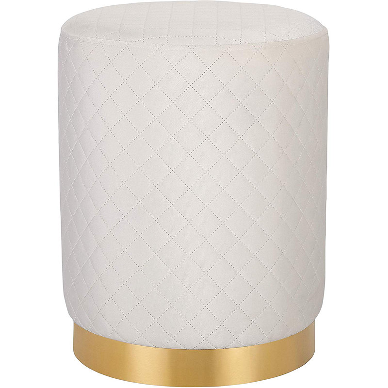 Cream Velvet Tufted Round Pouf with Gold Base