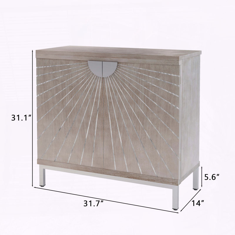 Armoire d'appoint 2 portes Modern Farmhouse avec finition patinée et pieds argentés