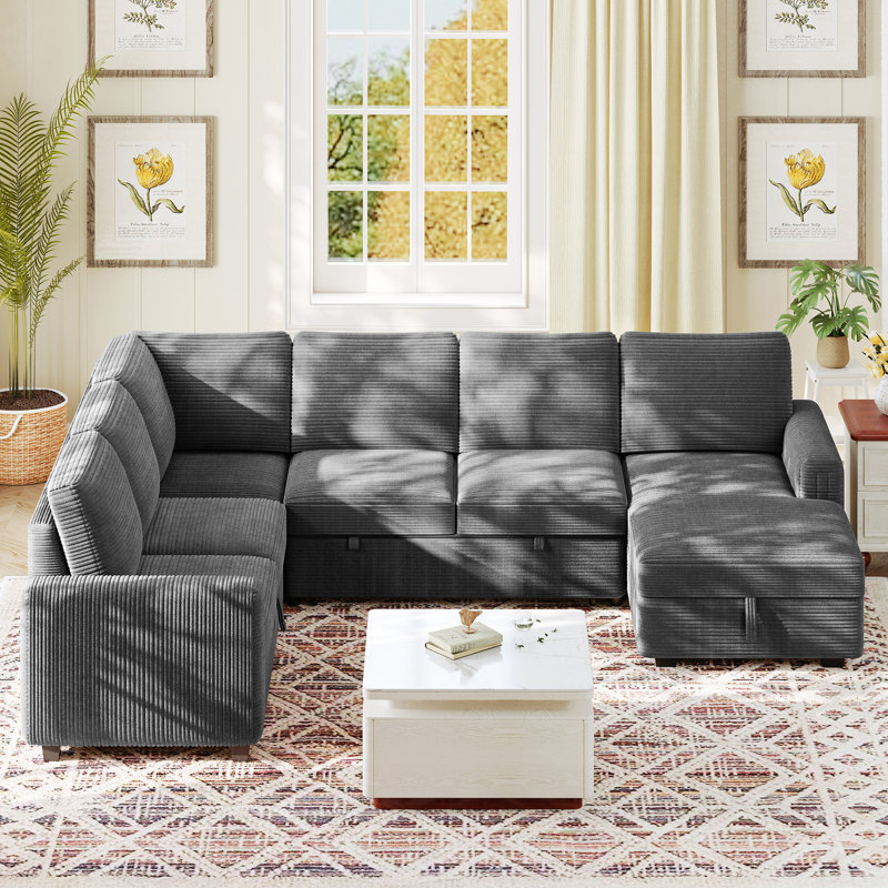 114" Modular Sectional Sofa, Corduroy L Shaped Modular Sofa, Sectional Couches For Living Room, Bedroom And Apartment