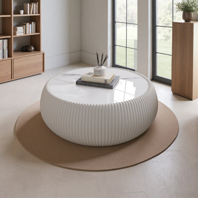 Marble Top Drum Shape Leather Coffee Modern Sofa Table For Living Room Furniture