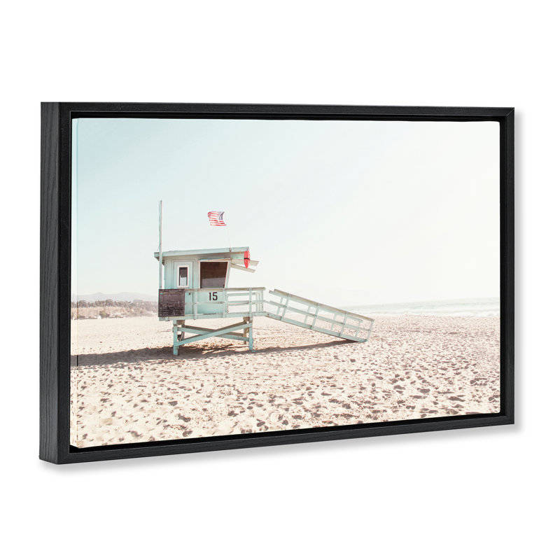 Cadre flottant Lifeguard Hut Sunny Day, design par Sissi et Seb, H 17 po x l 25 po, Cadre flottant noir de jais
