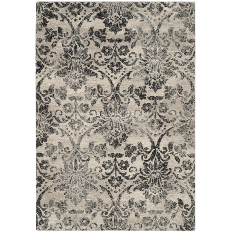 Tapis oriental crème / gris Troisi, Rectangle 2 pi 6 po x 4 pi