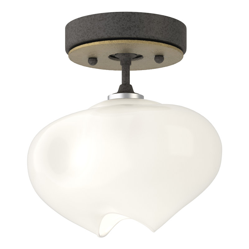 Ume Frosted Glass 1 - Light Semi Flush Mount, Modern Brass, Natural Iron