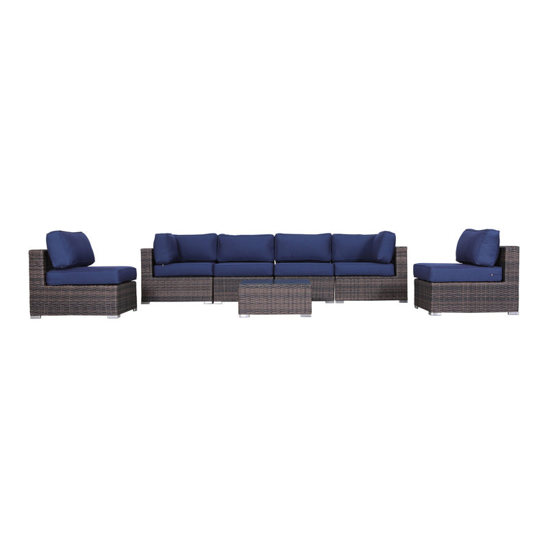 Ensemble de conversation modulaire en rotin 7 pièces avec coussins Sunbrella Lanisha Lanisha