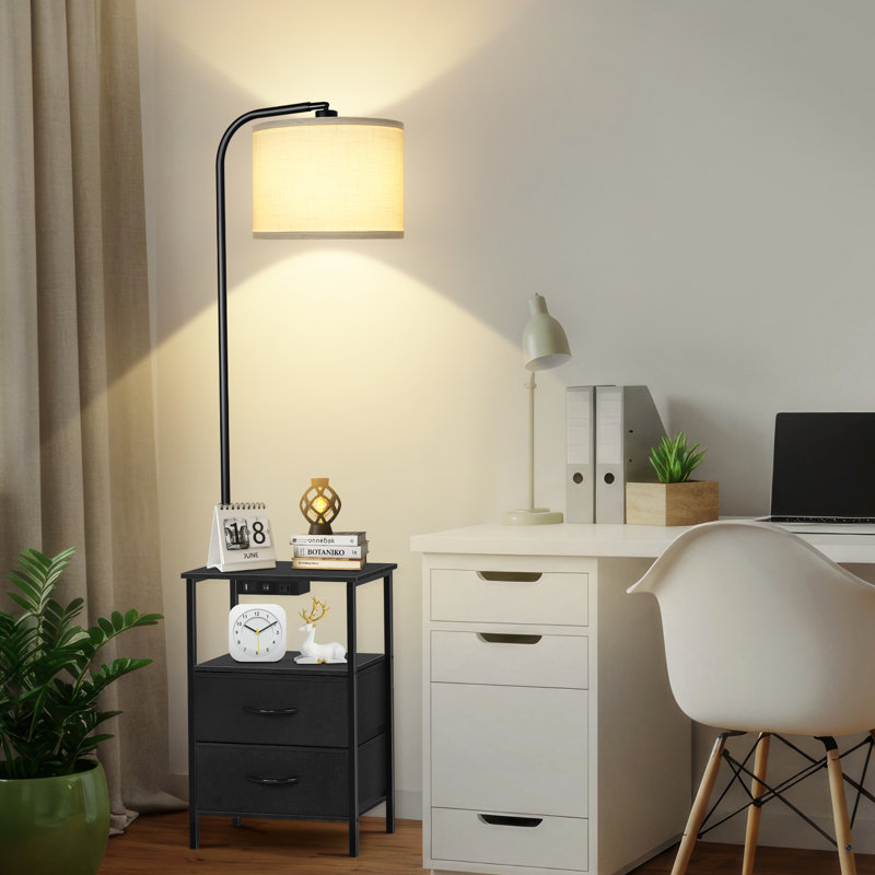 Zulfa 62" Dimmable Table Floor Lamp with Drawer, End Table with Lamp for Living Room, Black