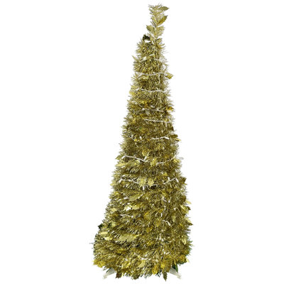 4' Pre-Lit Gold Tinsel Pop-Up Artificial Christmas Tree Clear Lights