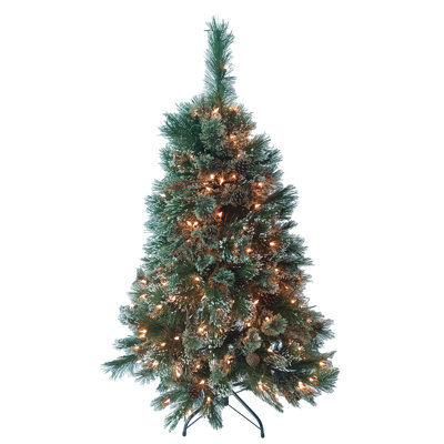 4.5’ Cashmere and Snow Bristle Mixed Tree with 37 Pine Cones and 250 Clear Lights