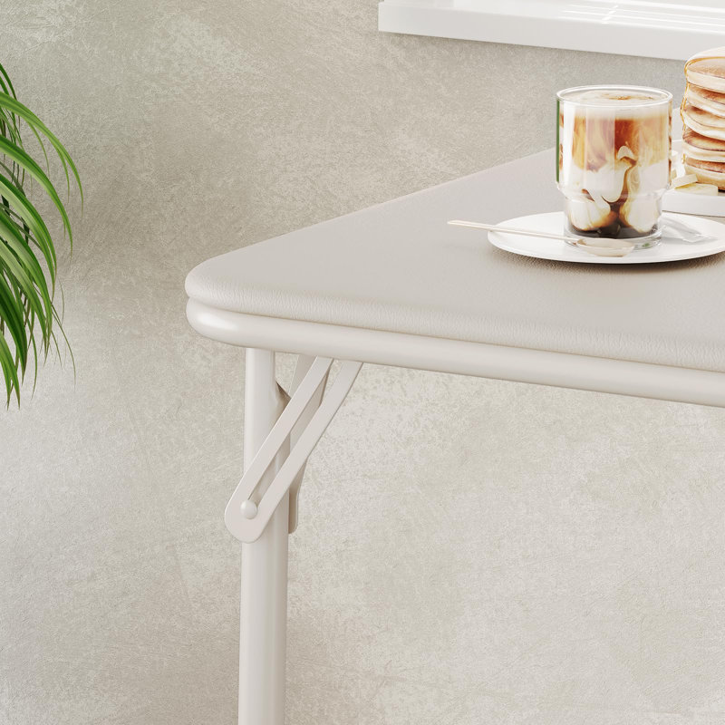 Folding Table, 33.6 Inch Folding Card Table, Portable Square Folding Table With Pu Soft Cushion, Beige