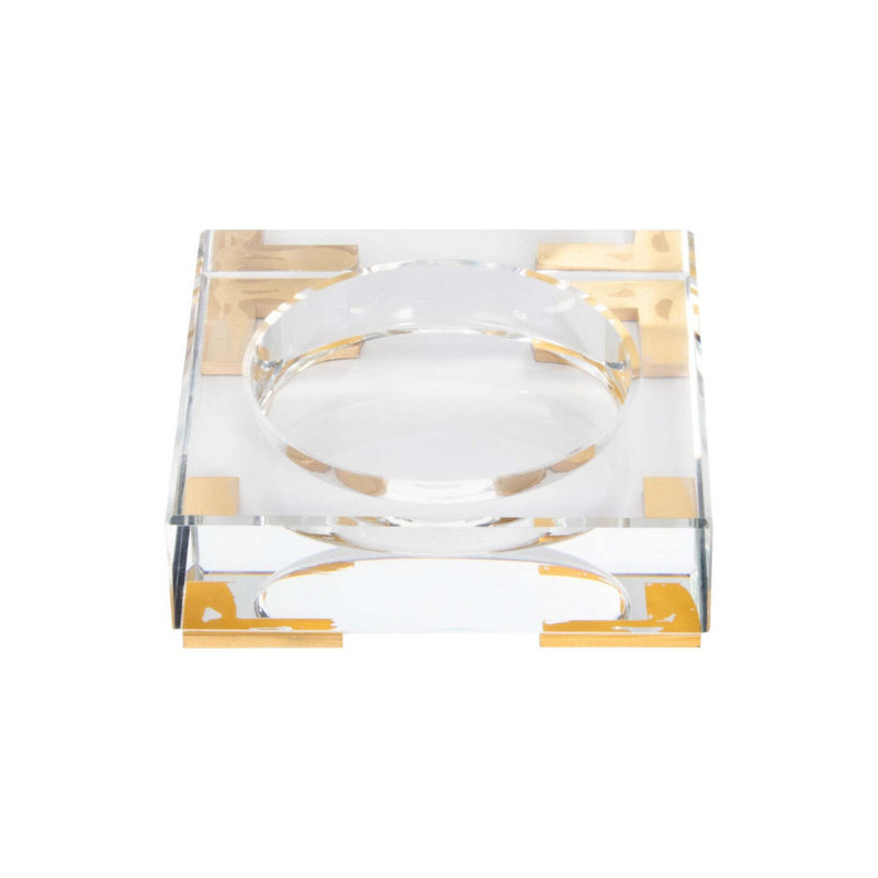 Crystal Candle Holder, 1" H x 4.25" W x 4.25" D, Yellow/Clear