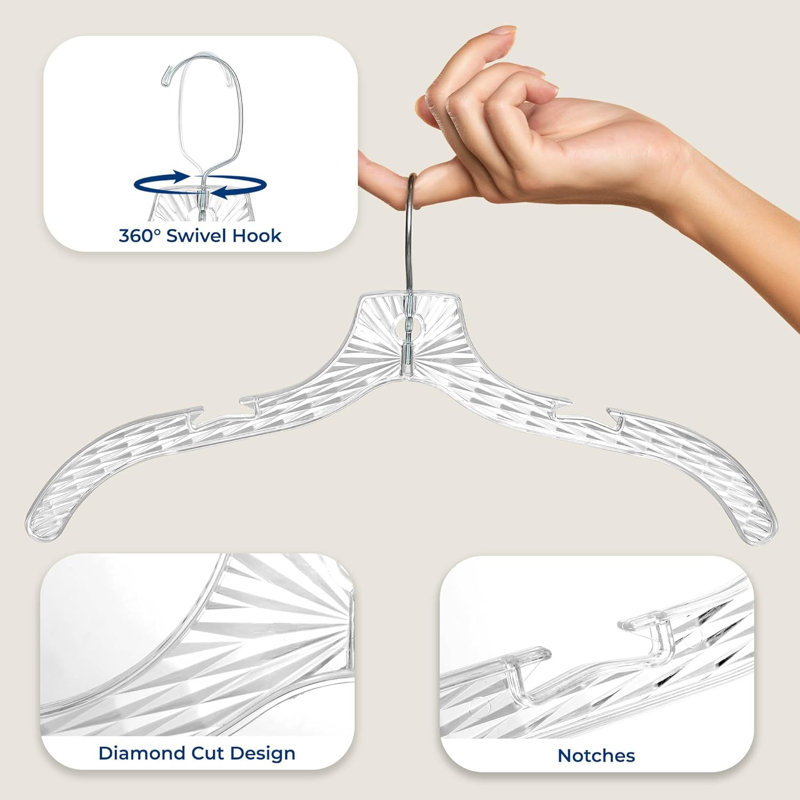 Serenelife 50 pièces Cintres en plastique transparent - cintres invisibles antidérapants, taillés en cristal, durables et peu encombrants (transparents)