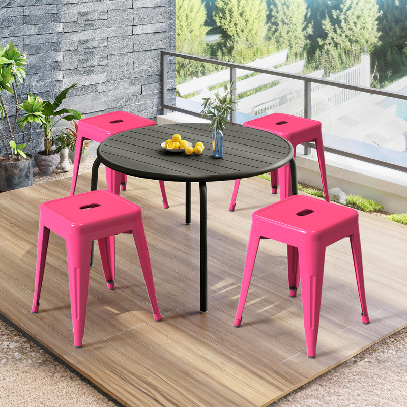 Juddson Counter Stool Set Of 4,18" Industrial Stackable Metal Bar Stools, Backless Metal Dining Chairs For Indoor Outdoor Kitchen Classroom
