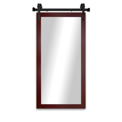 Miroir rustique moderne avec rail de porte de grange en acier