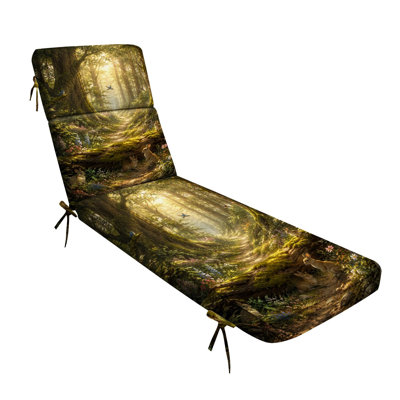 Coussin de chaise longue intérieur/extérieur, 72,5 po L × 21 po l × 3 po P (siège), 3 po d'épaisseur, motif animaux de la forêt et arbres ensoleillés, résistant à l'eau.