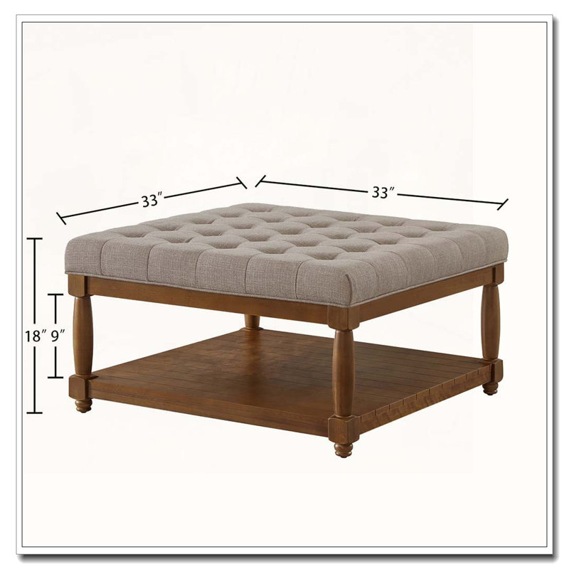 Upholstered Tufted Linen Ottoman Coffee Table, coffee, Square