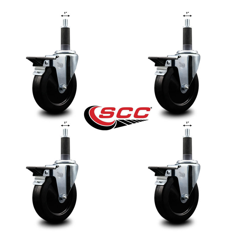 Ensemble de roulettes extensibles en caoutchouc dur 1 po avec frein SCC