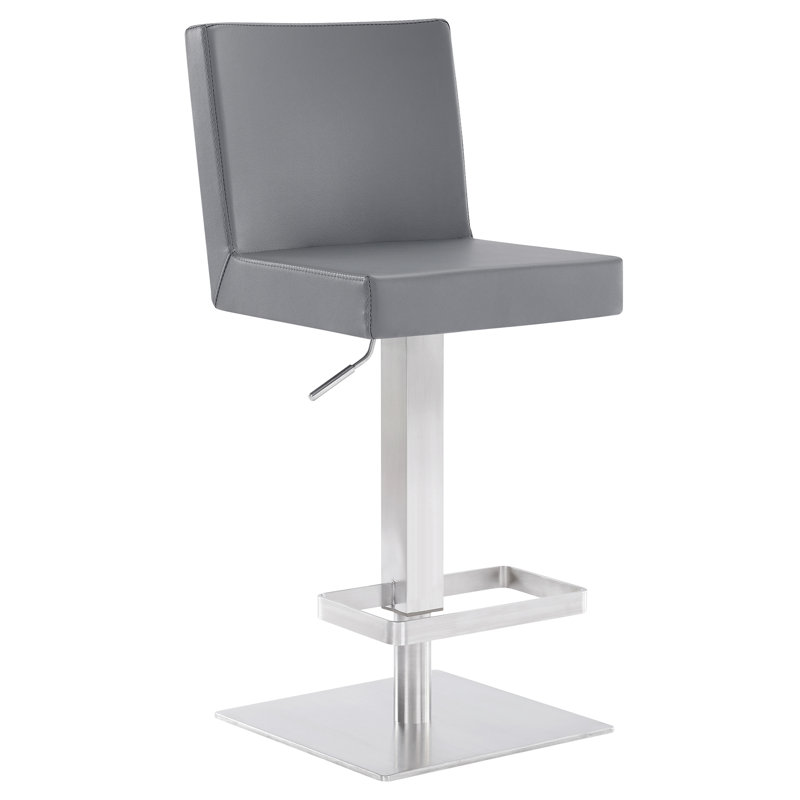 Bucoli Modern Adjustable Swivel Metal Bar Stool, Gray, Brushed Stainless Steel