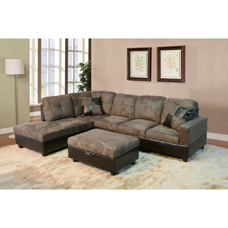 Asenath Upholstered Sectional, Left Hand Facing, Light Brown Velvet