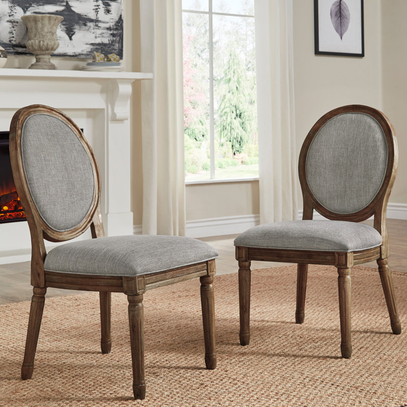 Hildemar 19'' H Linen Upholstered Side Chair, Gray Linen, Brown