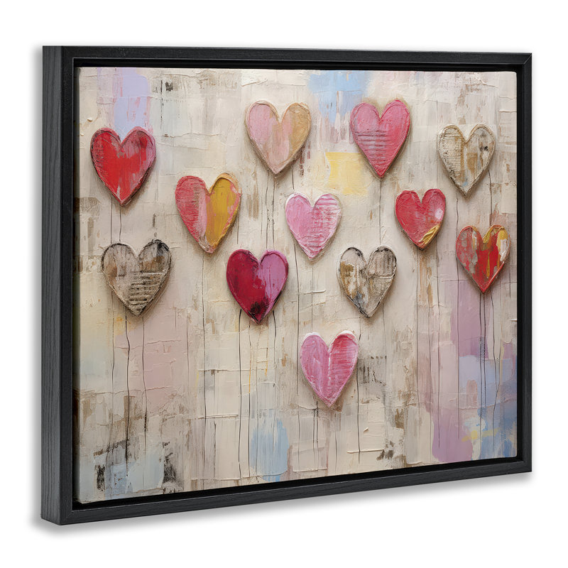 "Playful Love Hearts", art mural encadré sur toile flottante par LSR Design Studio, H 17 po x l 21 po