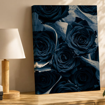 Canvas A Close Up Composition Featuring Dark Velvety Black Roses Intertwined Wall Art With Delicate Musical Sheets Creating A Canvas Wall Art