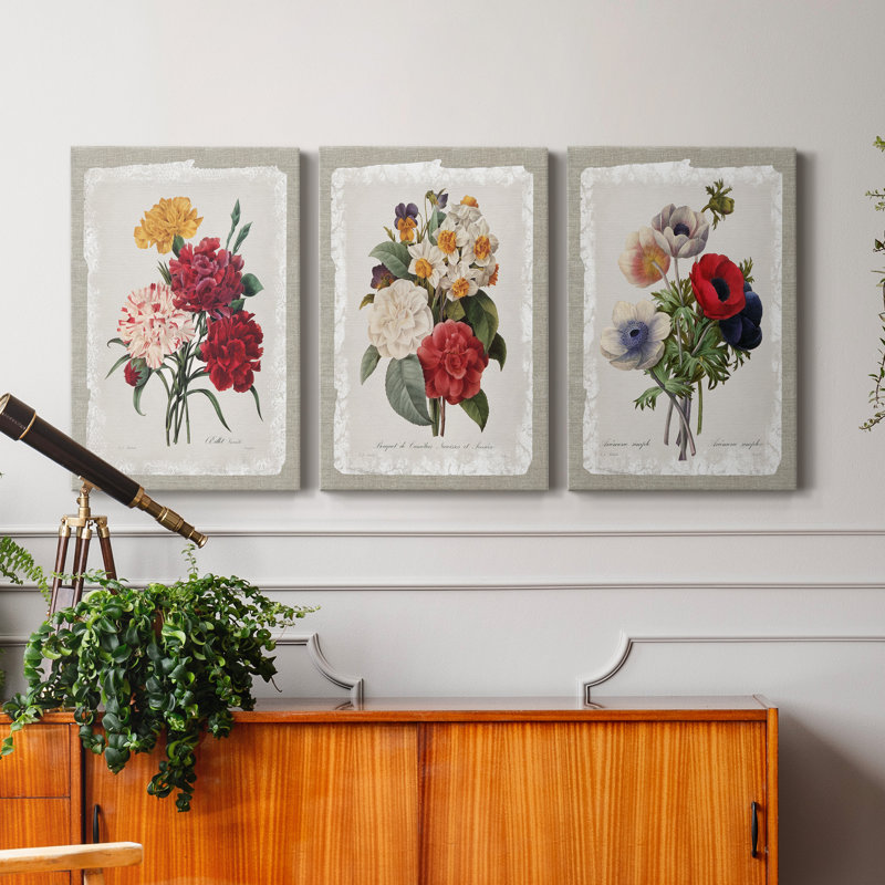 «Botanical Bouquet Anemone», ensemble de 3 reproductions sur toiles tendues, H 36 po x l 72 po x P 1 po