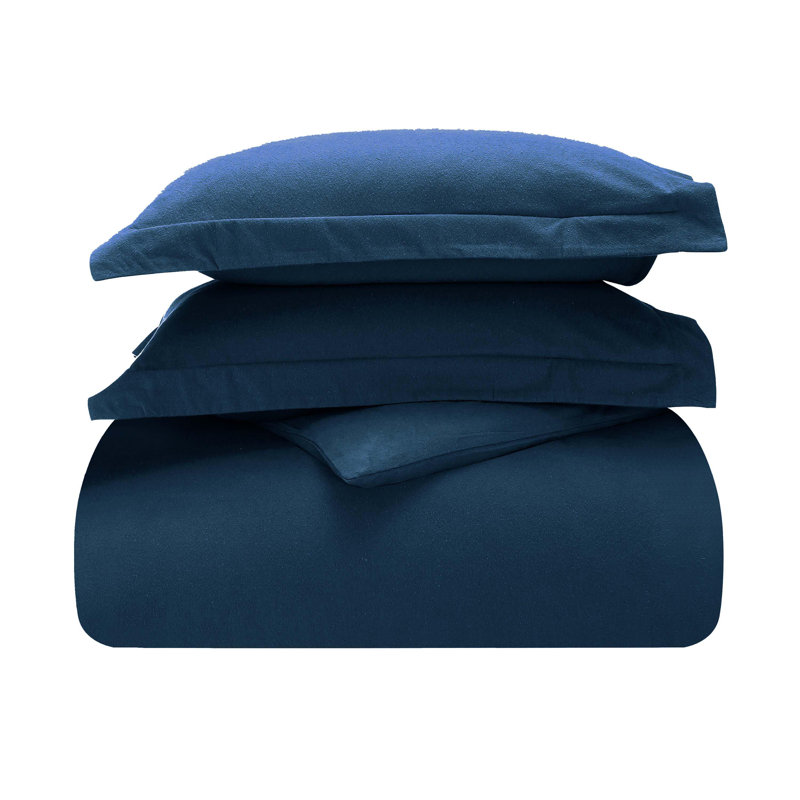Scotia 100% Cotton Flannel Brushed Soft Warm Duvet Cover Set, Navy Blue, California king