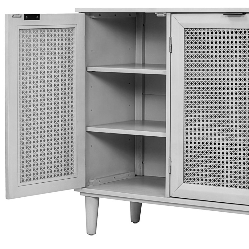 Grand buffet avec rangement en rotin artificiel et poignée de porte discrète, Gris