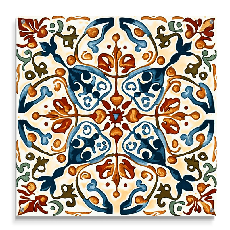 Carreaux de la Méditerranée en bleu rétro III - tuile abstraite, décoration murale acrylique, H 36 po x l 36 po