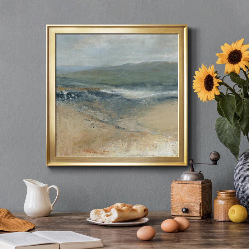 Rolling Seaside I - Peinture sur toile encadrée, Or, H 26,5 po x l 26,5 po x P 1,5 po
