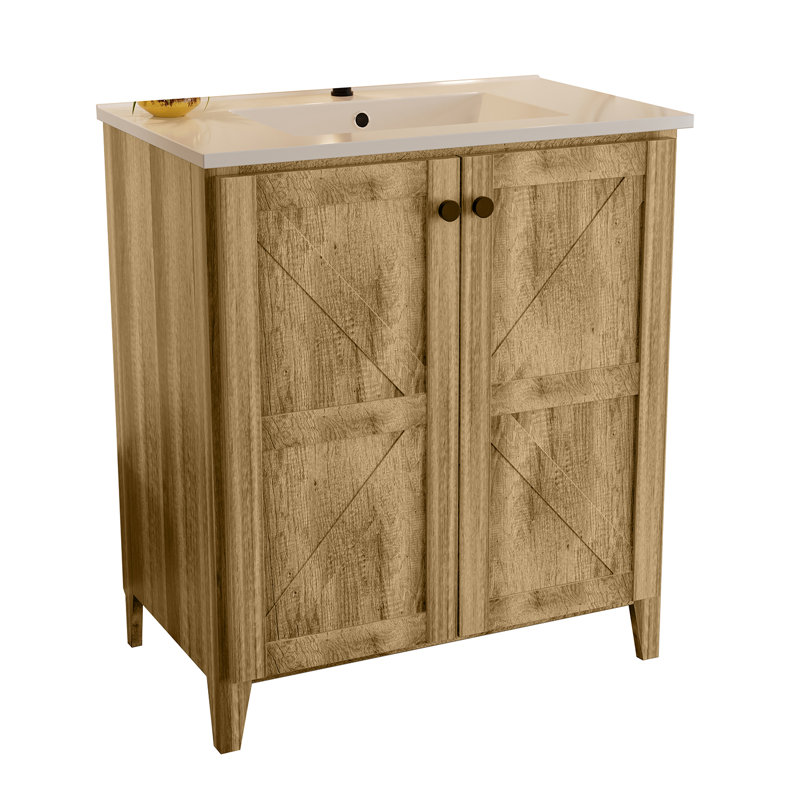Meuble-lavabo autoportant 30 po avec lavabo en céramique, Gris antique