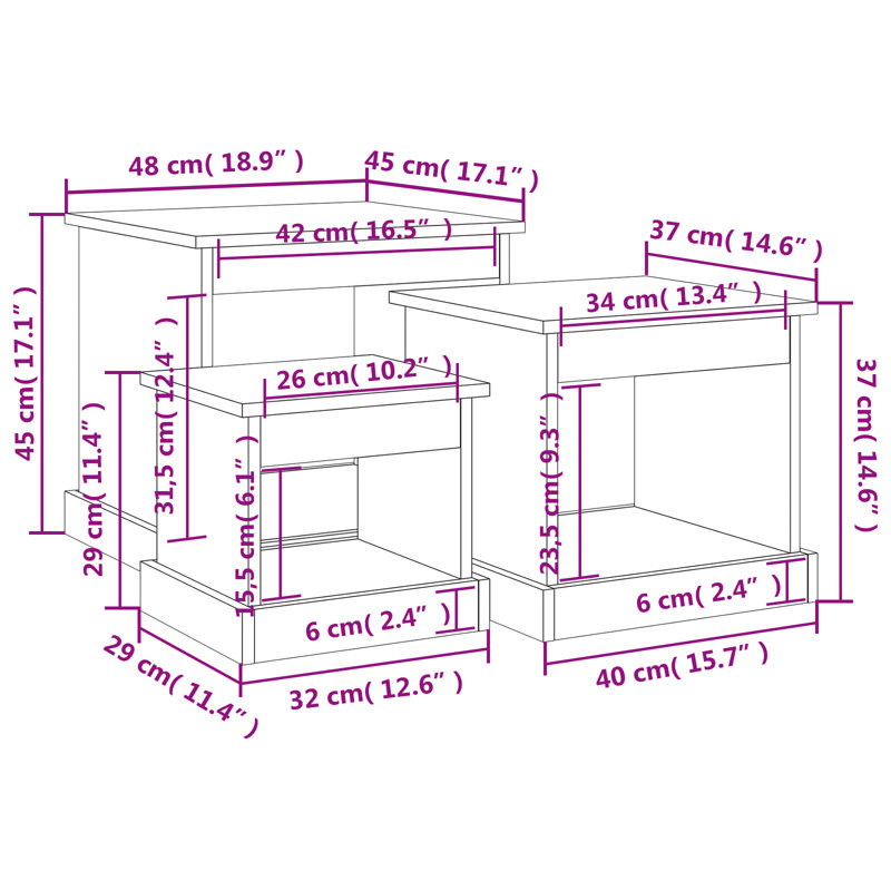 Warkentin Coffee Tables 3 pcs Engineered Wood, Brown Oak