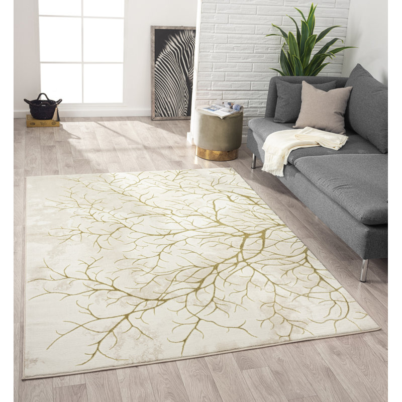 Tapis abstrait beige / doré Ksamil, Rectangle 3 pi 7 po x 5 pi 6 po