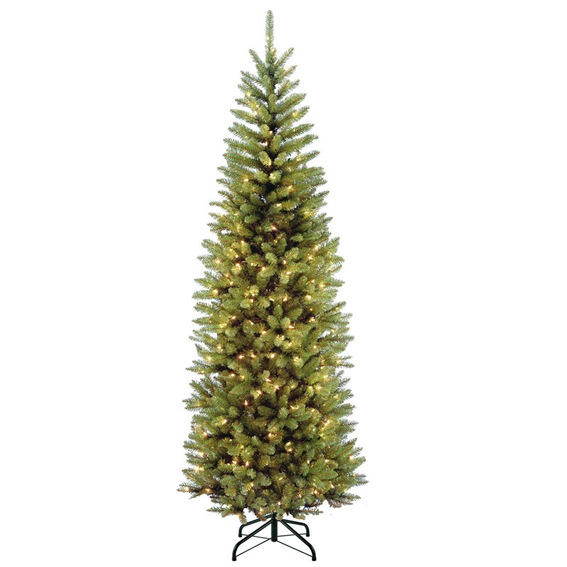 The Holiday Aisle® Kingswood Fir Pencil Tree with Power Connect and Dual Color LED Lights, 7.5', Slender