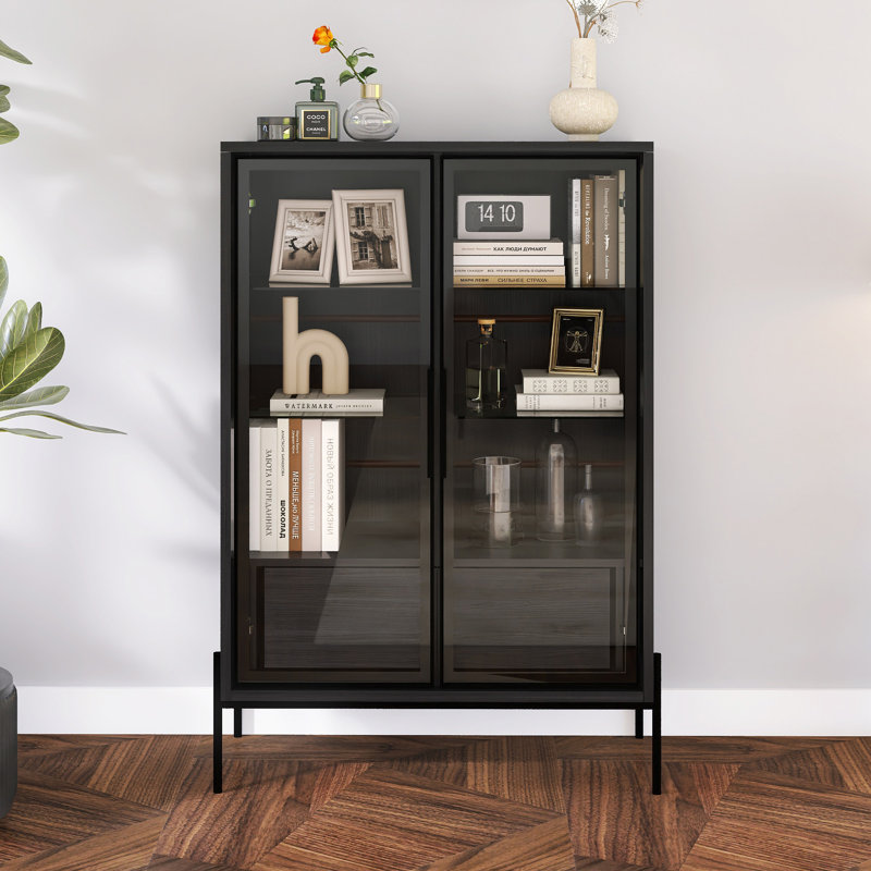 Vitrine avec portes en verre et lumières DEL, Noir