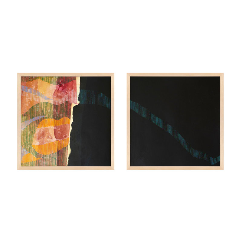 Delta Wave 1 & 2. Set Of 2 Painting by Jacques Pilon, Brown Framed, 16" H x 16" W x 1.25" D
