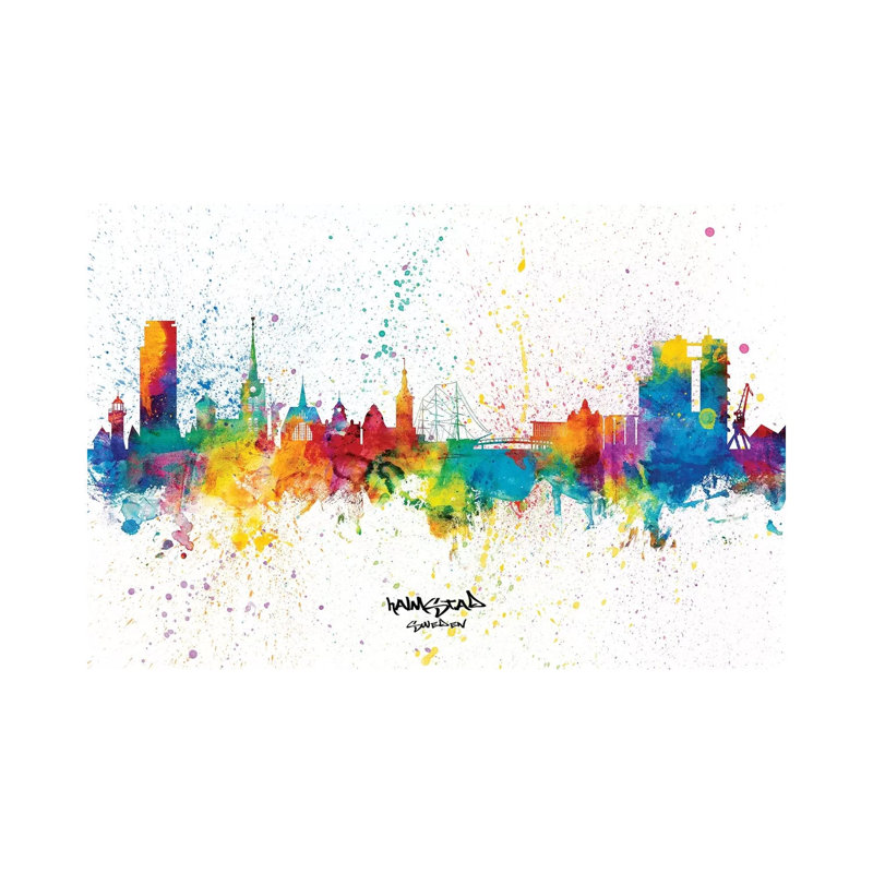 Halmstad Sweden Skyline Splash by Michael Tompsett - 1 Piece Wrapped Canvas Wall Art, 20.32 cm H x 30.48 cm W