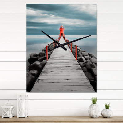 Red And Grey Pier II - Nautical & Beach Wall Clock Oversized