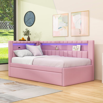 Tynise Twin Upholstered Daybed with USB Ports, LED Lighting and Twin Trundle