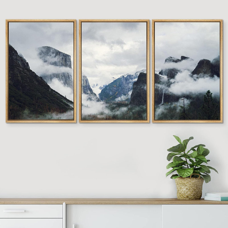 «Nature Landscape White Clouds Foggy Mountains», reproduction sur toile 3 pièces, H 24 po x l 16 po x P 1,5 po