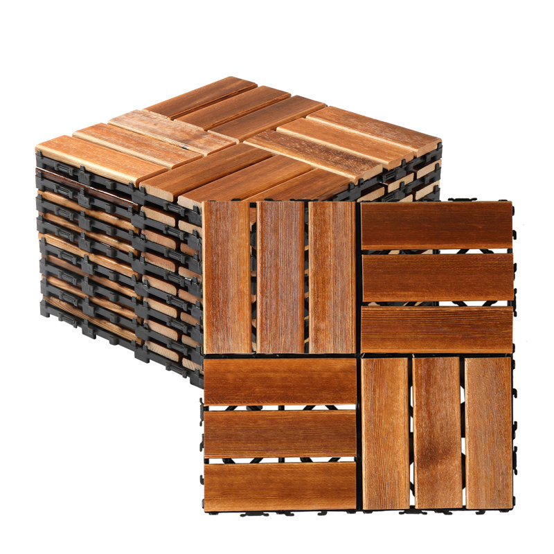 27 tuiles de patio en bois de pin massif emboîtables 27 pièces, Bois brun