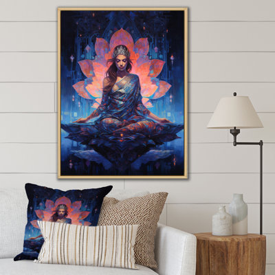 Bleu, yoga, lotus rose, femme