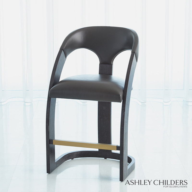 Antique Leather Delia Stool, Counter Stool (26.5" Seat Height), Black