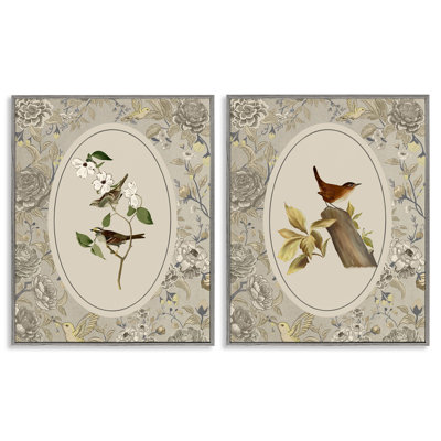 Ensemble de 2 giclées encadrées Vintage Birds & Toile, design par Radhika Modi