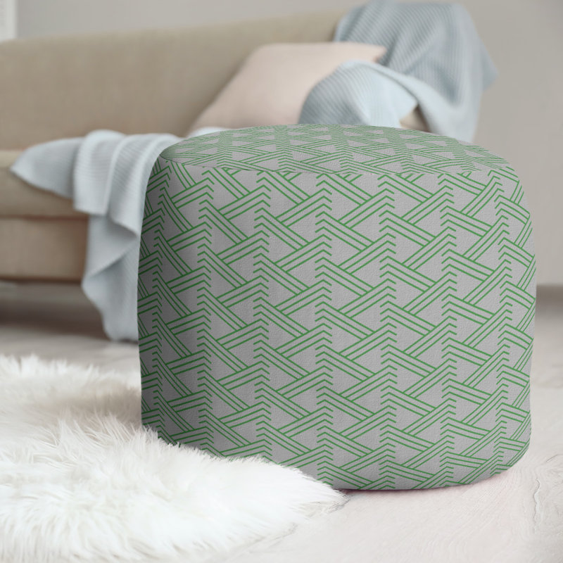 Upholstered Pouf, Gray/Green