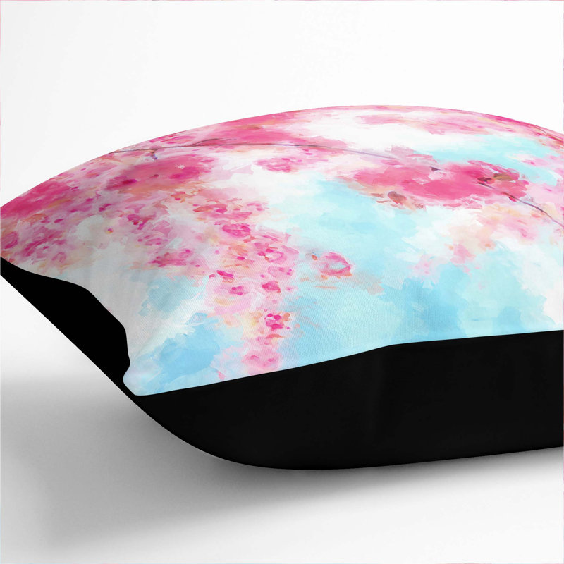 Cherry Blossom Tree in Spring Cushion with Filling, Black, 40cm H x 40cm W x 15cm D