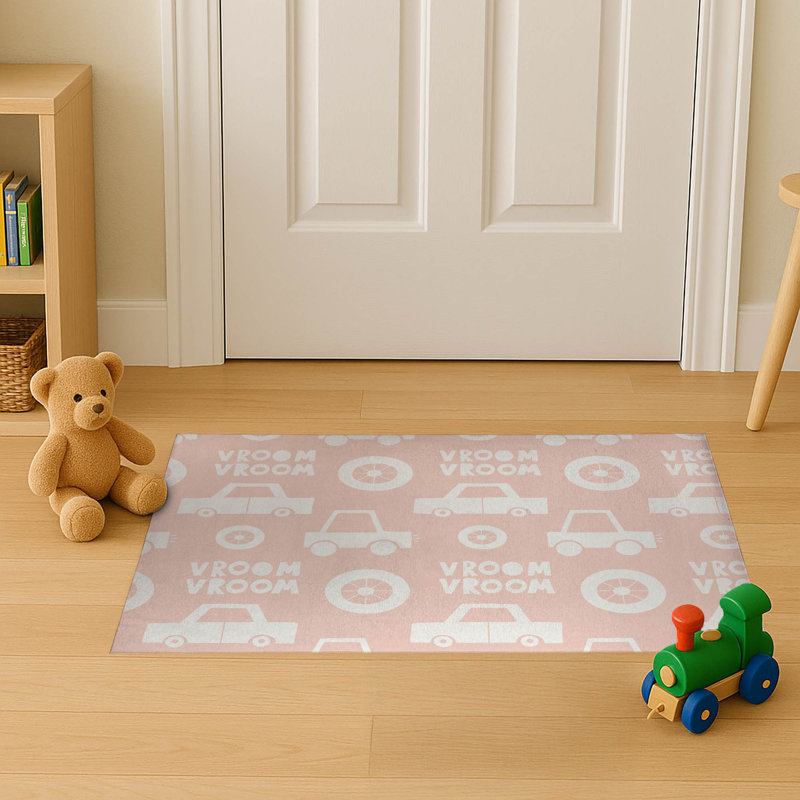 Vroom vroom Indoor Doormat, Pink, 48" W x 72" L