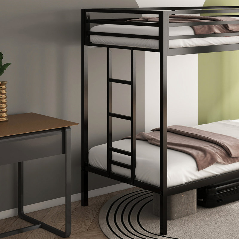 Lit simple en métal au-dessus d'un lit superposé noir - Espace, bruit, s'adapte aux matelas standard, installation rapide, réversible, sécurité idéale pour les petites pièces, installation silencieuse