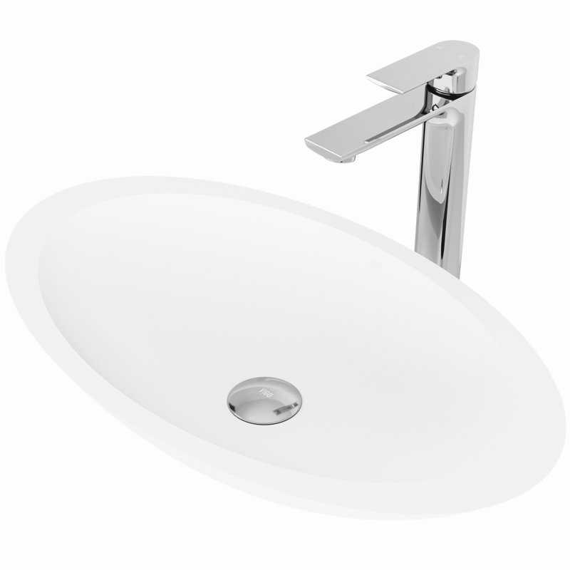 Wisteria 23" L x 14" W x 4" H Oval White Matte Stone™ Vessel Bathroom Sink with 11" H Faucet