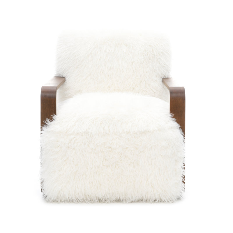Harry Soft Long-Haired Upholstered Accent Chair, White